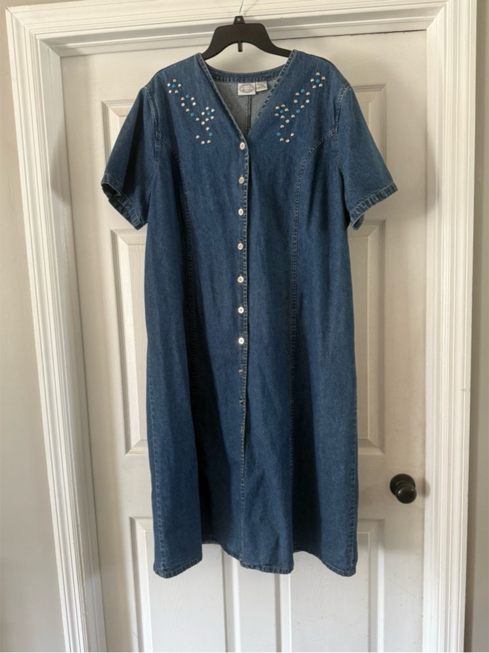 Vintage Carolina Blues Plus Size 22W Embellished Studded Denim Maxi Dress 90s